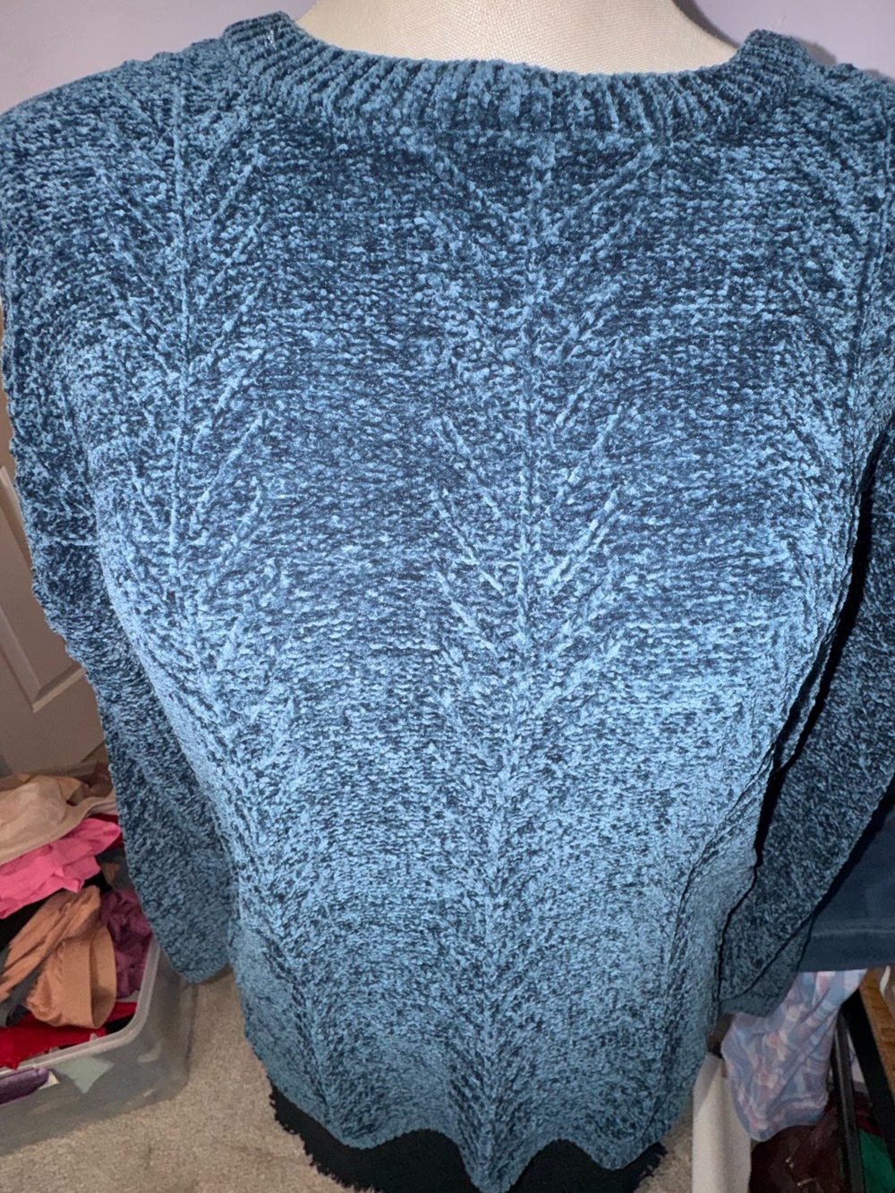 New Orvis Chenille Cable Knit Crewneck Sweater Blue Women’s Small